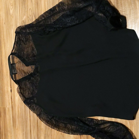 The Kooples Lace Chiffon Button Up Blouse with Leather Trim - Picture 6 of 8